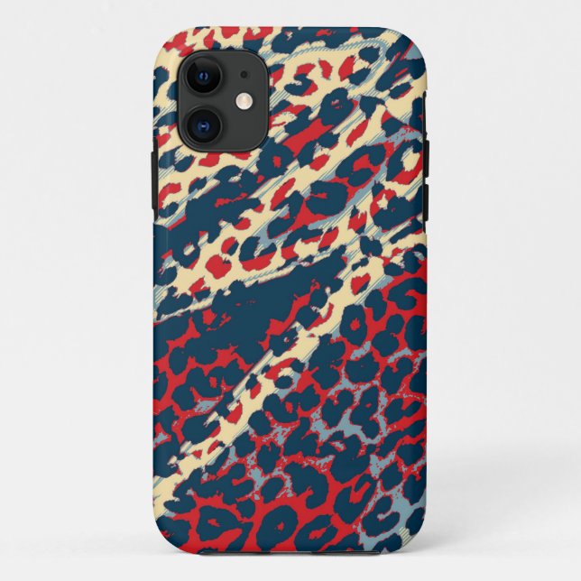 Retro Leopard Print Skin (Blue, Red, Yellow) Case-Mate iPhone Case (Back)