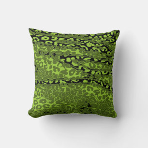 Retro Leopard Print Skin (Lime, Green, Black) Cushion