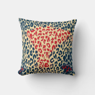 Retro Leopard Print Skin (Red, Blue, Cornsilk) Cushion