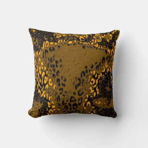 Retro Leopard Print Skin (Yellow, Black, Tan) Cushion