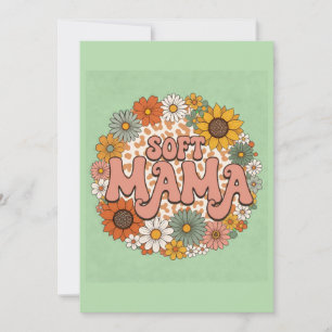 Retro Leopard Print "Soft Mama" Floral Graphic Des Invitation