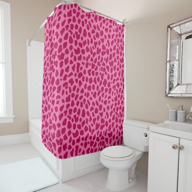 Retro Leopard Print Trendy y2k Fuchsia Pink  Shower Curtain (In Situ)