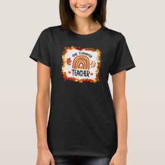 Retro Leopard Rainbow One Thankful Teacher Thanksg T-Shirt