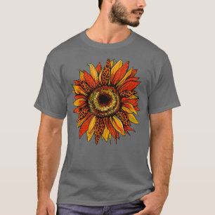 Retro Leopard Sunflower Fall Vibes Autumn Thanksgi T-Shirt