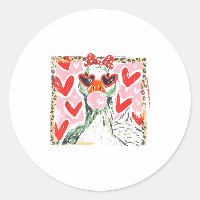 Retro Leopard Valentine Goose Funny Nk Coquette Lo Classic Round Sticker (Front)