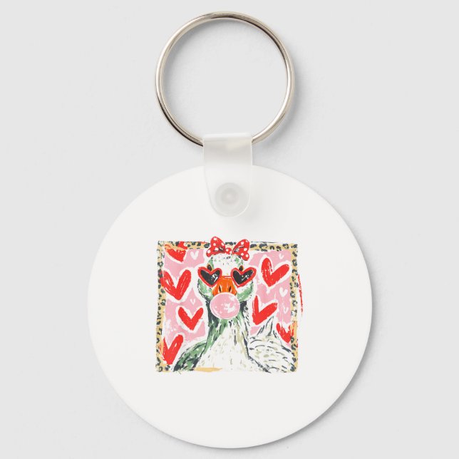 Retro Leopard Valentine Goose Funny Nk Coquette Lo Key Ring (Front)
