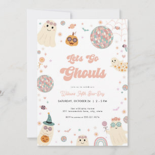 Retro Lets Go Ghouls Halloween Birthday Invitation
