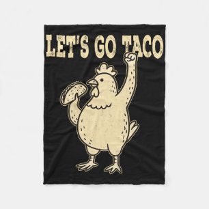 Retro Let's Go Taco Chicken Holding Taco Vintage Fleece Blanket