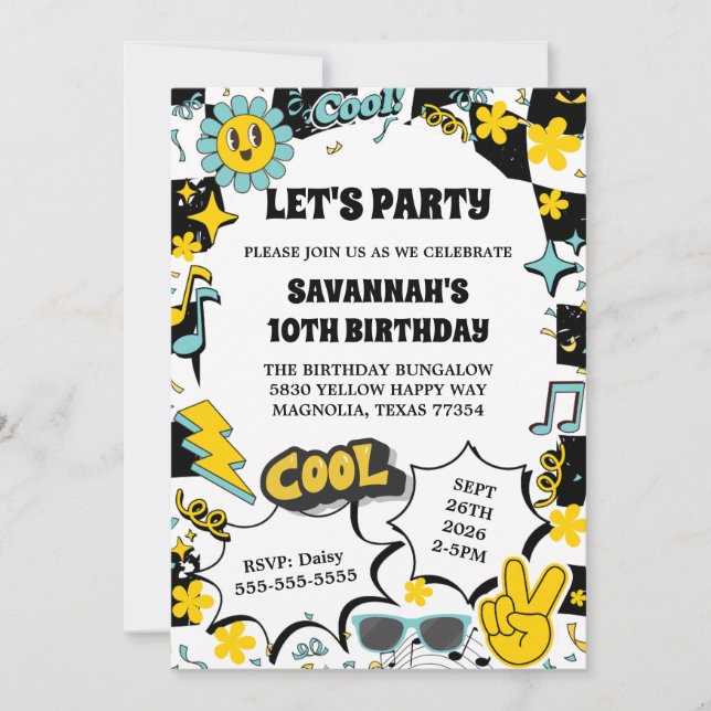 Retro Let's Party Birthday Invitation (Front)