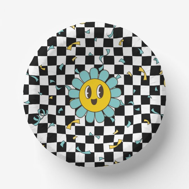 Retro Let's Party Daisy Birthday Paper Plate (Front)