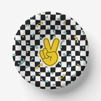 Retro Let's Party Peace Sign Birthday Paper Plate