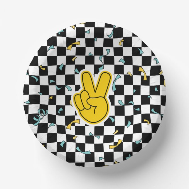 Retro Let's Party Peace Sign Birthday Paper Plate (Front)