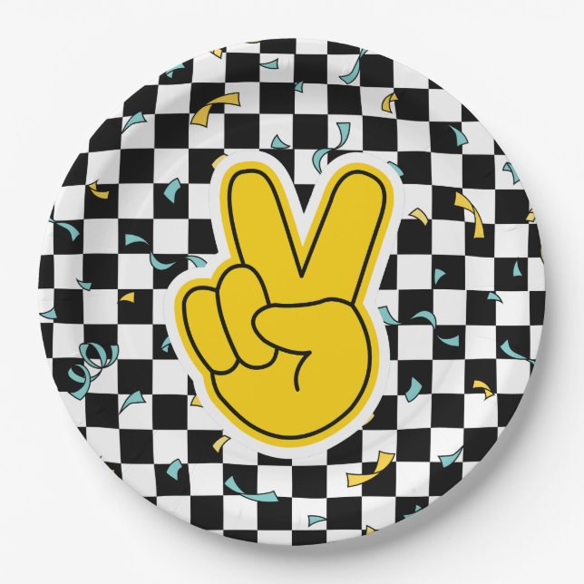 Retro Let's Party Peace Sign Birthday Paper Plate (Front)