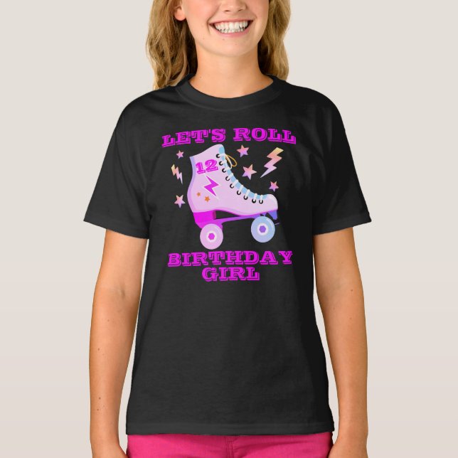 Retro Lets Roll Roller Skating Neon Pink  T-Shirt (Front)