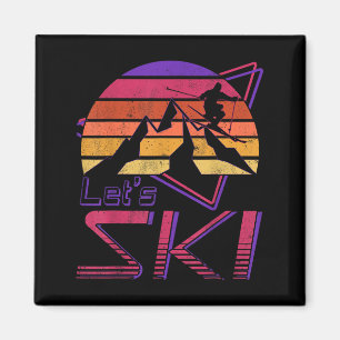 Retro Lets Ski Vintage 80s 90s Snow Skiing  Magnet