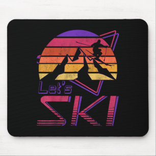 Retro Lets Ski Vintage 80s 90s Snow Skiing Mouse Mat