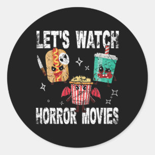 Retro Lets Watch Horror Movies Cute Halloween Cos Classic Round Sticker