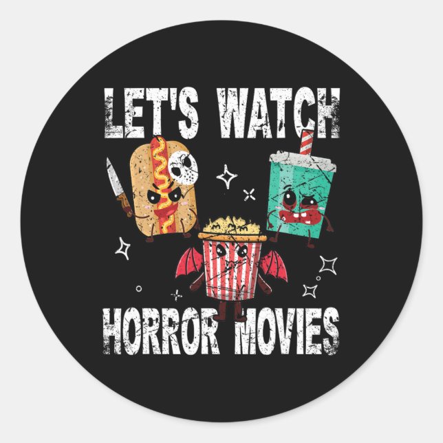 Retro Lets Watch Horror Movies  Cute Halloween Cos Classic Round Sticker (Front)