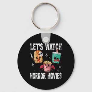 Retro Lets Watch Horror Movies Cute Halloween Cost Key Ring