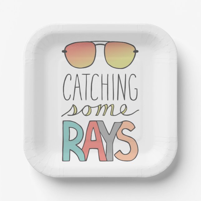 Retro Lettered Summer Sunglasses Birthday Paper Plate (Front)