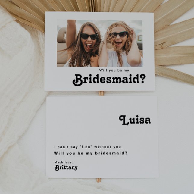 Retro Lettering Photo Bridesmaid Proposal Card (Creator Uploaded)