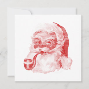 Retro Letterpress Style Santa with Pipe Holiday Card