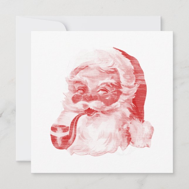 Retro Letterpress Style Santa with Pipe Holiday Card (Front)