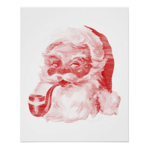 Retro Letterpress Style Santa with Pipe Poster