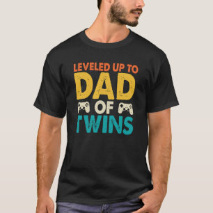 Retro leveled up to dad of twins typography funny T-Shirt