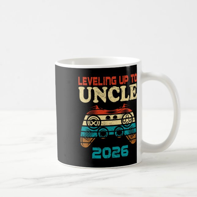 Retro Leveling Up To Uncle 2026 Pregnancy Announce Coffee Mug (Right)