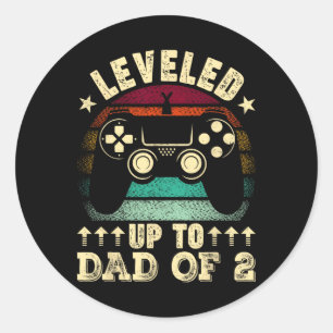 Retro Levelled Up To Dad Of 2 Fathers Day New Dad Classic Round Sticker