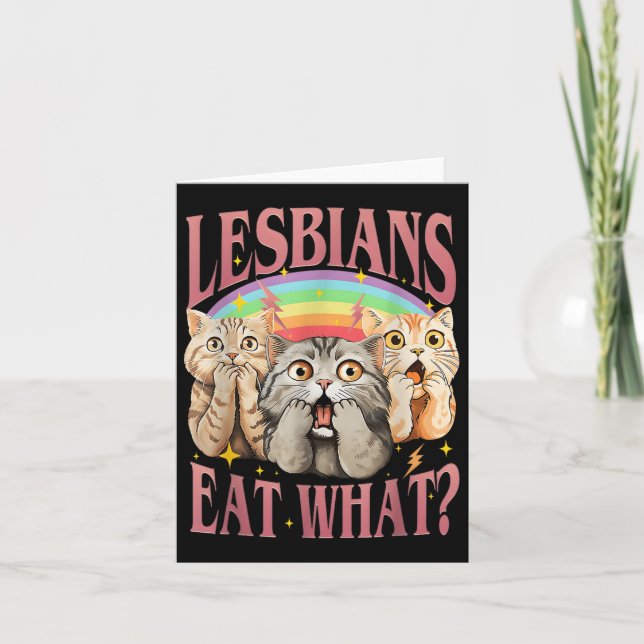 Retro Lgbt Eat What Cat Lesbian Pride Month Equal  Card (Front)