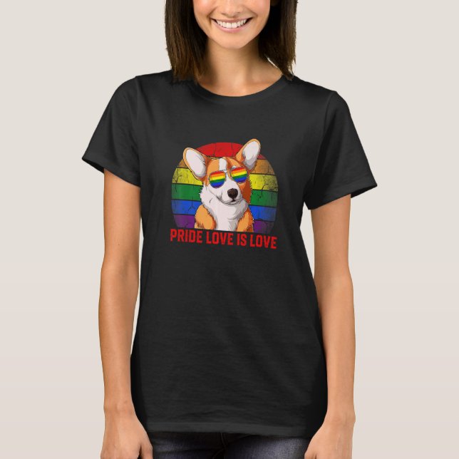 Retro Lgbt Pride Love Is Love Corgi Dog T-Shirt (Front)