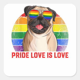 Retro LGBT Pride Love Is Love Pug Dog Copy Square Sticker