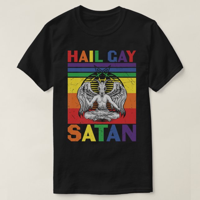 Retro LGBT Rainbow Flag Hail Gay Satan LGBT Goth G T-Shirt (Design Front)