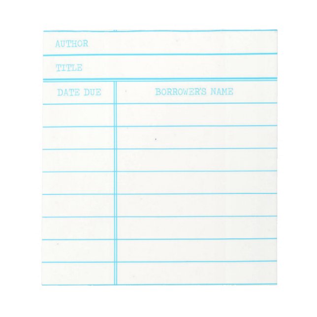 Retro Library Book Date Due Card Notepad (Front)