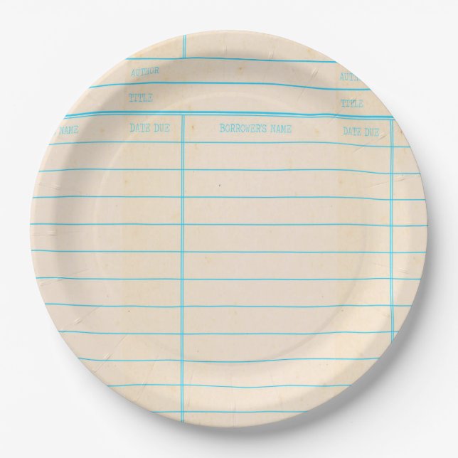 Retro Library Book Date Due Card Paper Plate (Front)