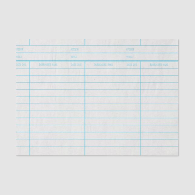 Retro Library Book Date Due Card Tissue Paper (Front)