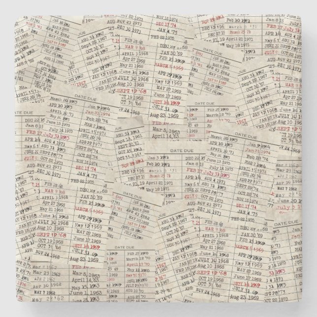 Retro Library Card Collection Stone Coaster (Front)