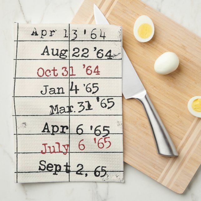 Retro Library Card   Tea Towel (Quarter Fold)