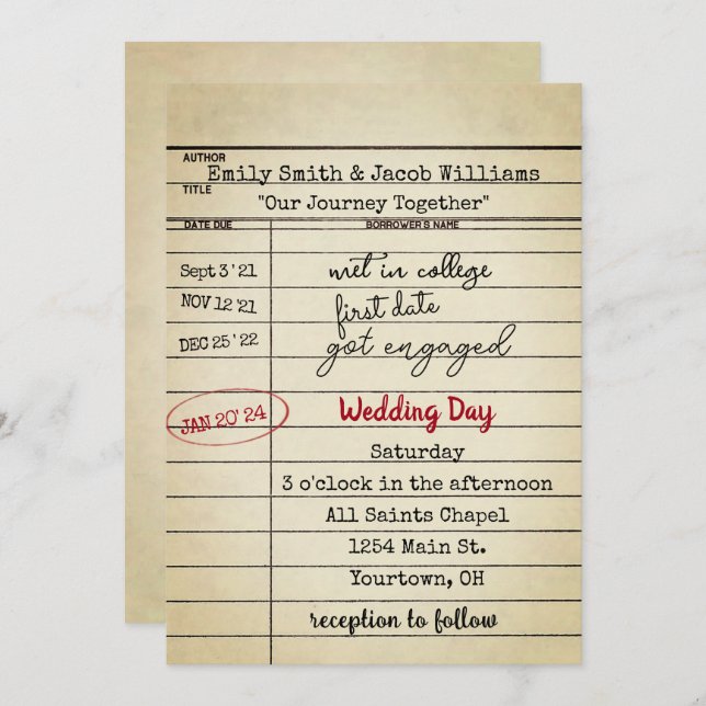 Retro Library Card Wedding Invite (Front/Back)