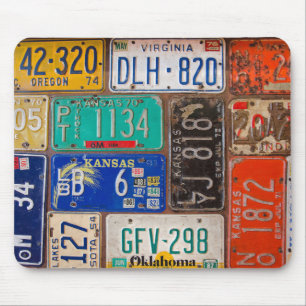 retro license plate collection mouse mat