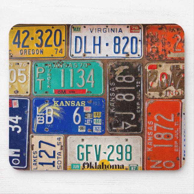 retro license plate collection mouse mat (Front)