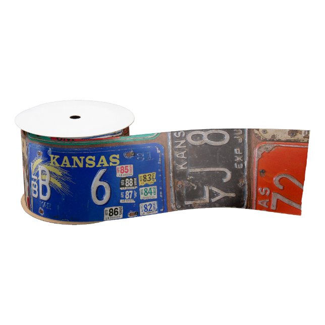 retro license plate collection satin ribbon (Spool)