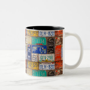 Retro license plate collection Two-Tone coffee mug
