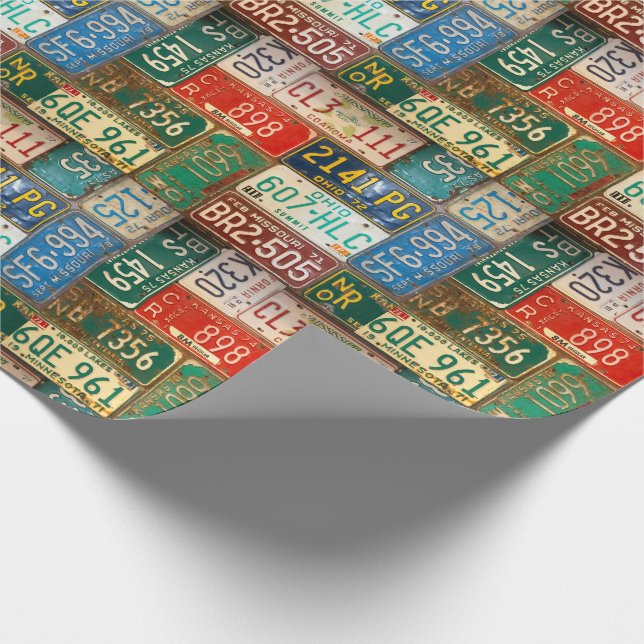 retro license plate collection wrapping paper (Corner)