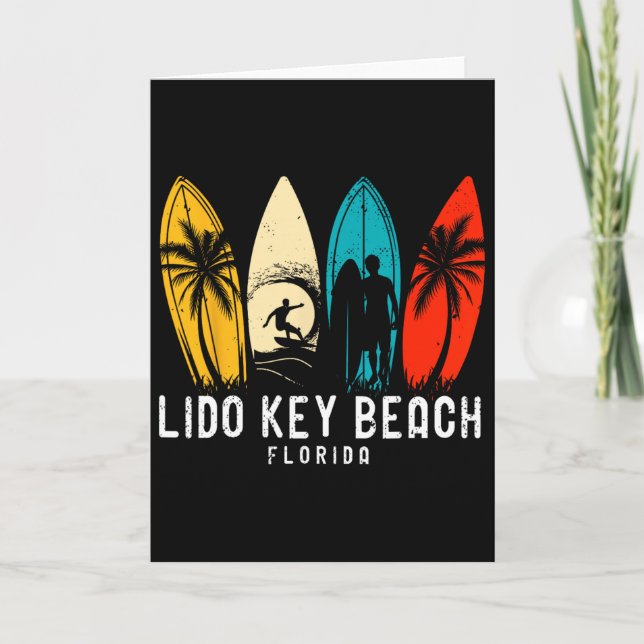 Retro Lido Key Beach Florida Surfboarder Design Fo Card (Front)