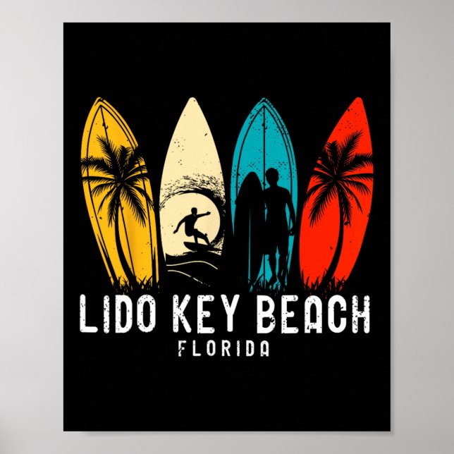 Retro Lido Key Beach Florida Surfboarder Design Fo Poster (Front)
