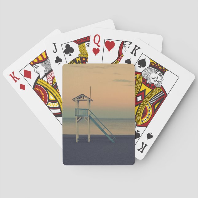 Retro Lifeguard Beach Tower Sunset Photo Playing Cards (Back)