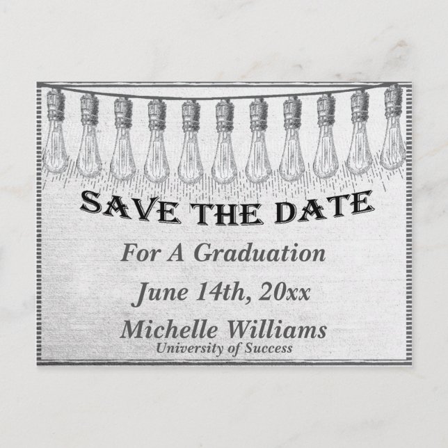 Retro Light Bulb Save The Date Announcement Postcard (Front)